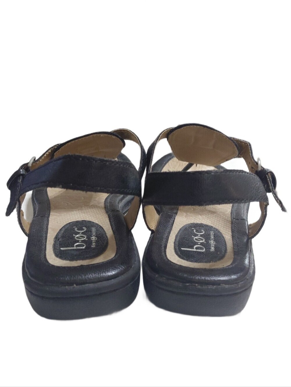 b.o.c Black Leather T-Strap Sandals Women's Size 8 Thong Ankle Strap Sandals - Picture 6 of 9